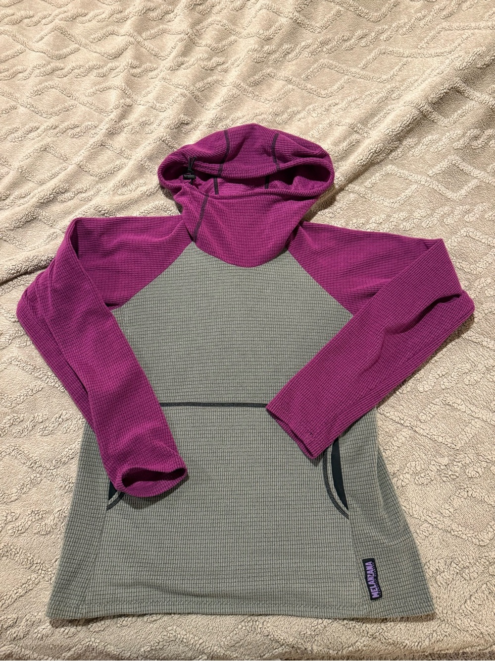 Melanzana Two-Tone Waffle Hoodie Sweater - Purple & Gray